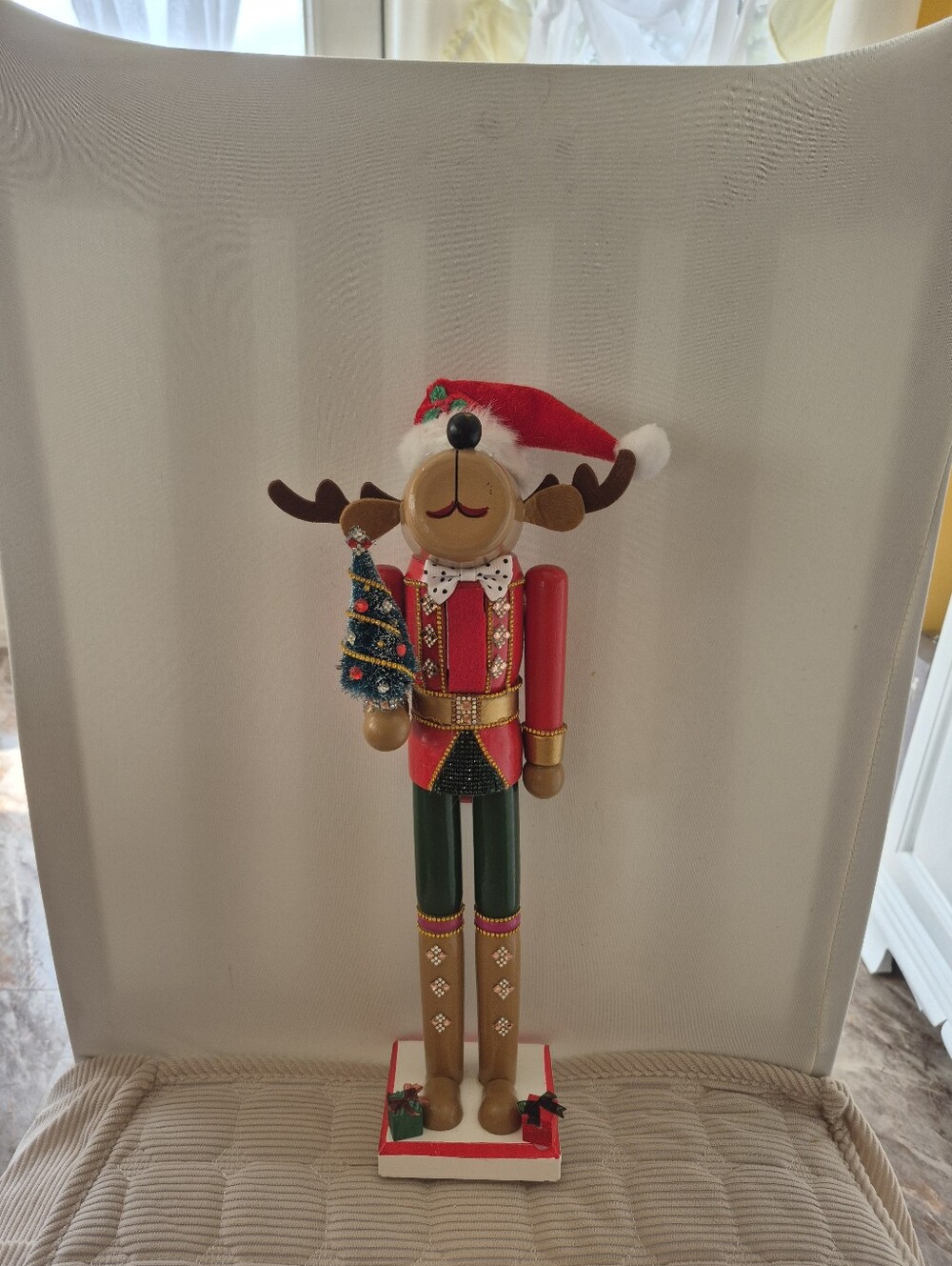 Festive Red & Green Reindeer Nutcracker Holiday Figurine